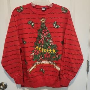 Vintage Quips Red Happy Holidays Christmas Sweatshirt Women's XL All-over Print
